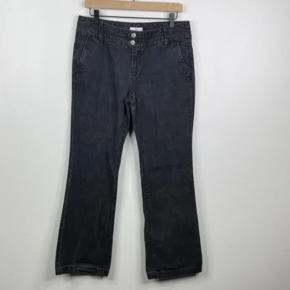 LOFT Marisa Mid-Rise Flare Jeans Dark Gray Double Button Stretch Denim Size 8 - Picture 1 of 8